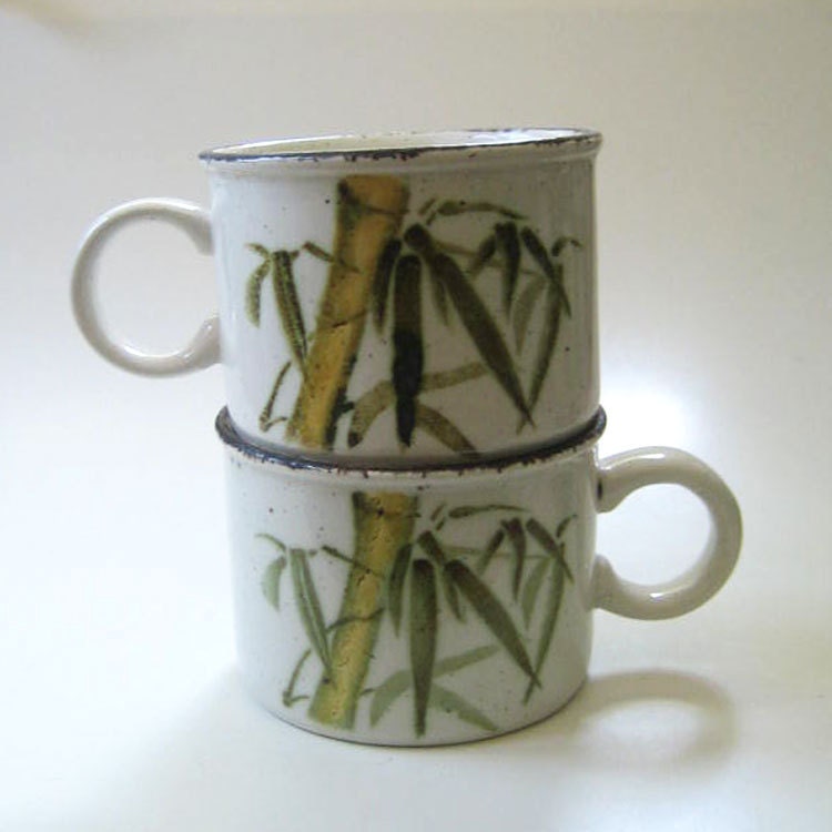 Midwinter Rangoon, pair of vintage 1980s stoneware flat cups.