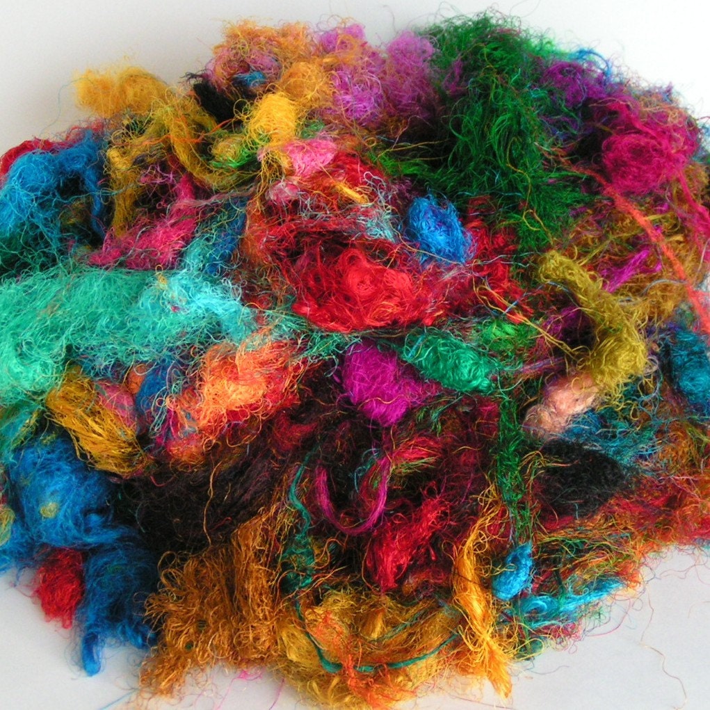 SILK SARI Threads Recycled Multi Colored Spin Craft Felt 1 ounce