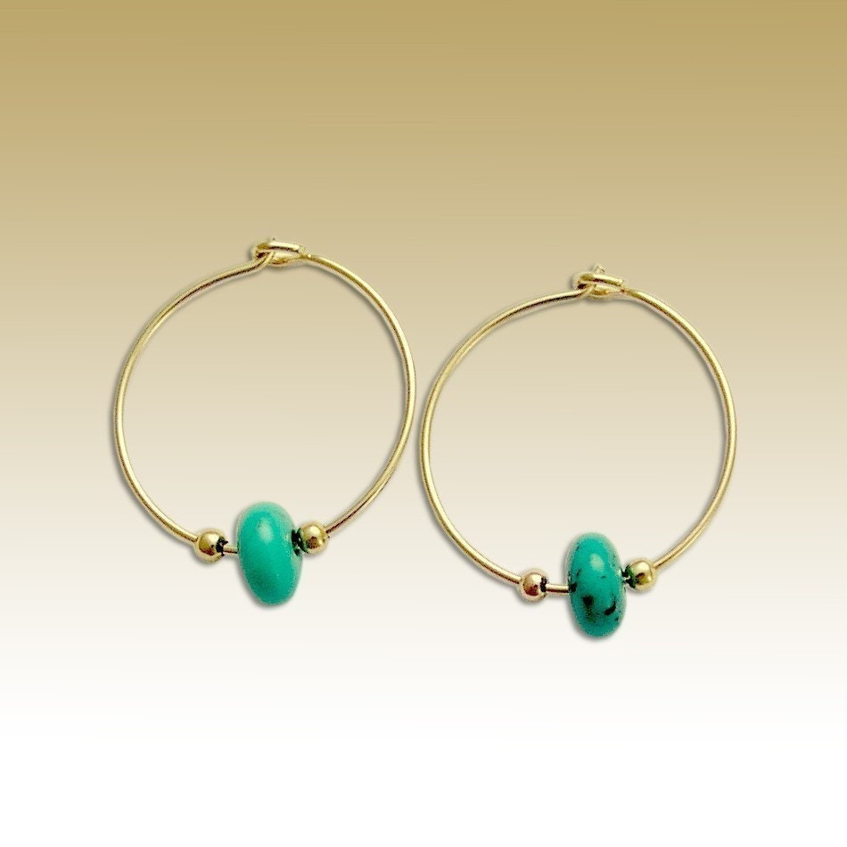 14K rose gold filled hoop earrings with turquoise beads - Whisper