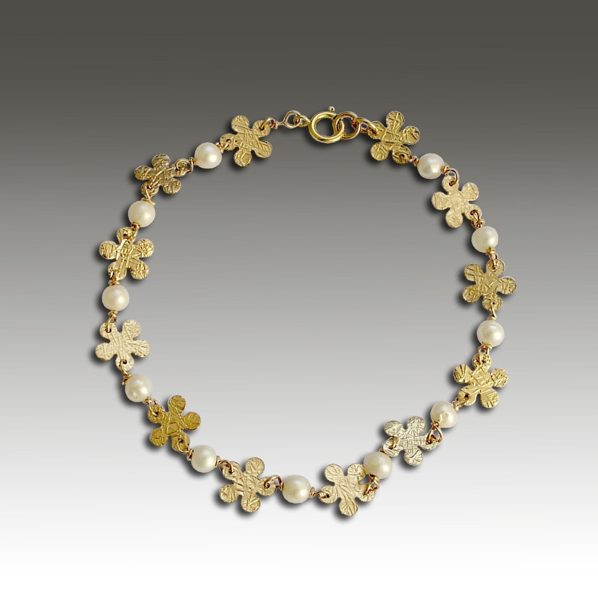 Floral gold filled bracelet with fresh water pearls - Where you belong