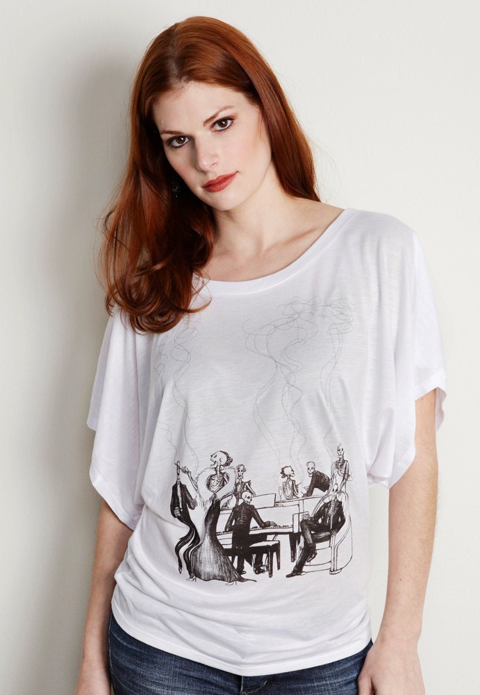 Women's Smoking Skeletons Dolman Top Hollywood Regency