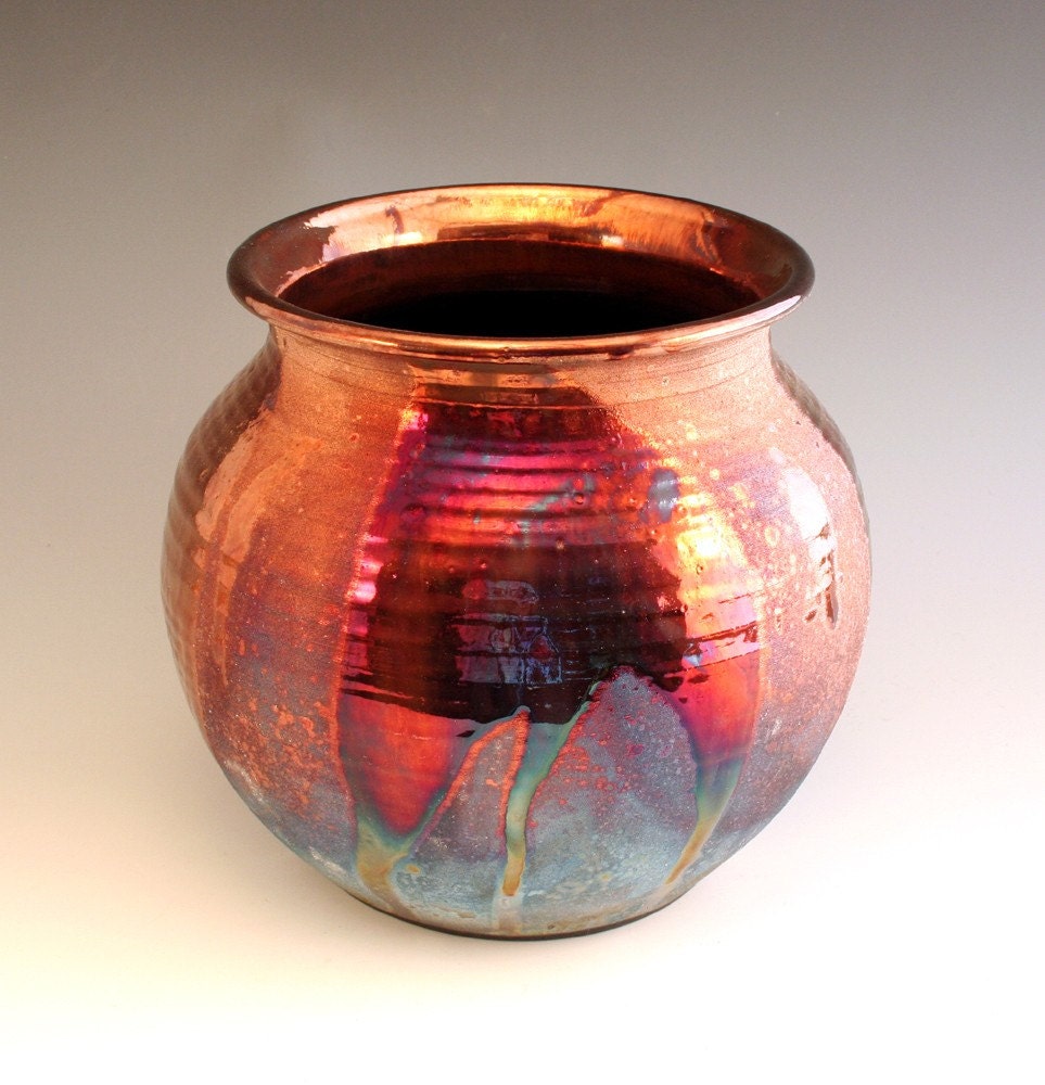 Copper Contrast Raku Pot