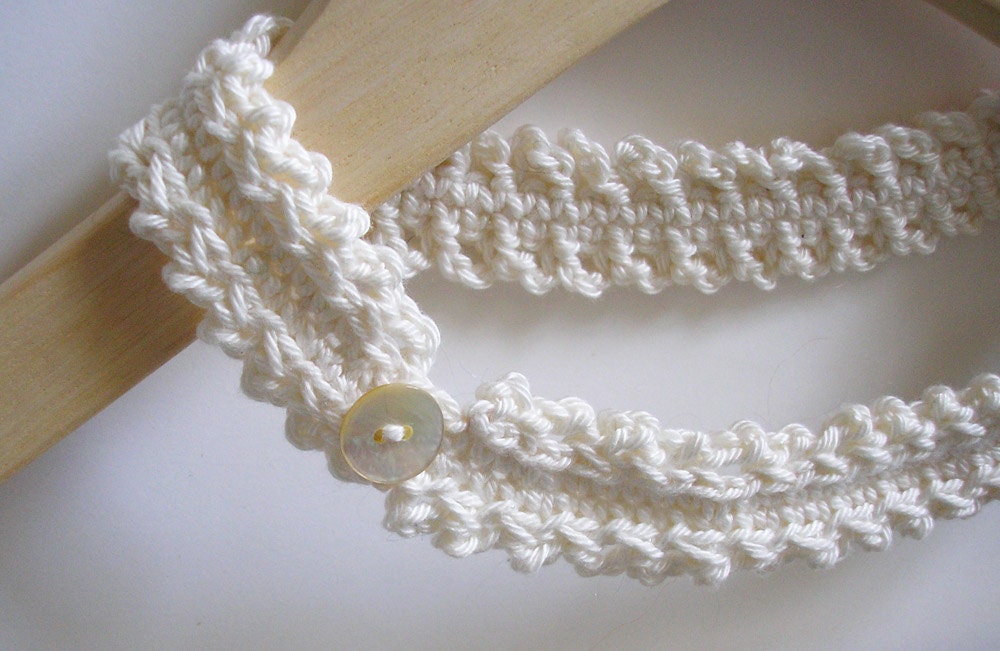 Braided Loop crochet necklace with shell button & loop fastening