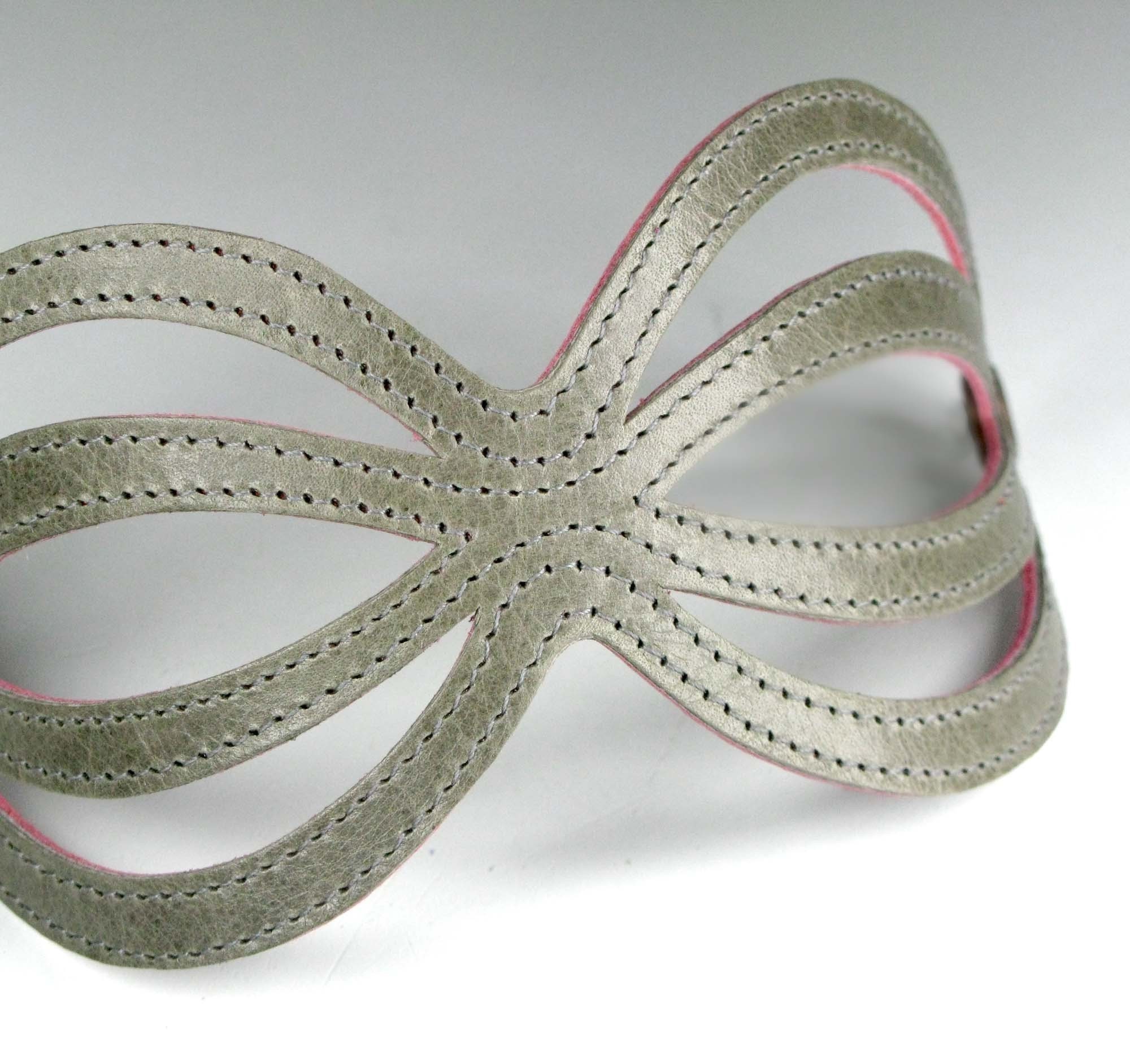Recycled Reversible Gray and Venetian Red Leather Cuff Rib Cage