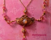 Lovebirds Nesting on Pink Opals Victorian Necklace SALE