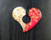 Red and White Murano Heart Pendant with Suede Necklace