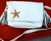 Vintage Rare Designer Fancy Nancy white leather handbag with gold starfish