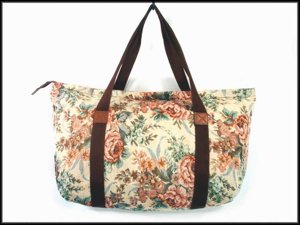 80's vintage FLORAL tapestry duffle bag weekender luggage