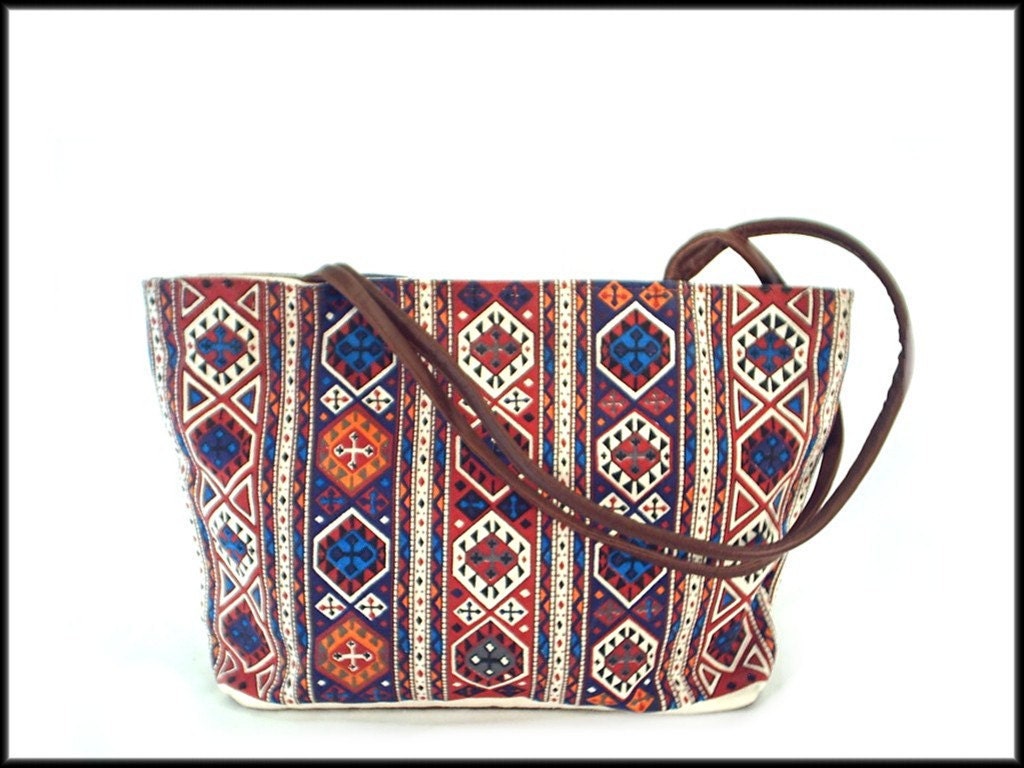 80's vintage SOUTHWEST kilim canvas tote bag purse