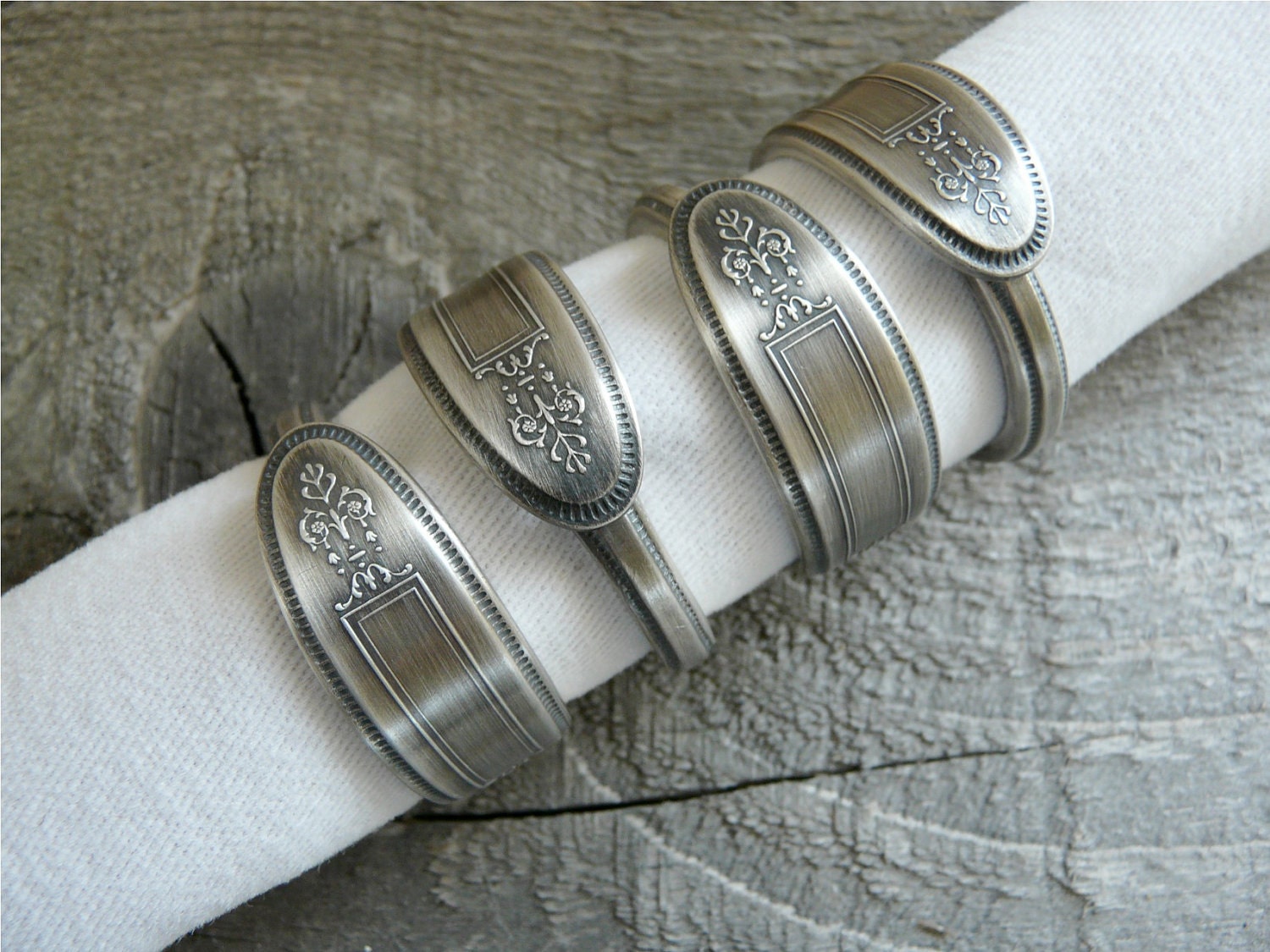 Silver Spoon Napkin Rings, Antique Patterns, Set of 4, Lot 15