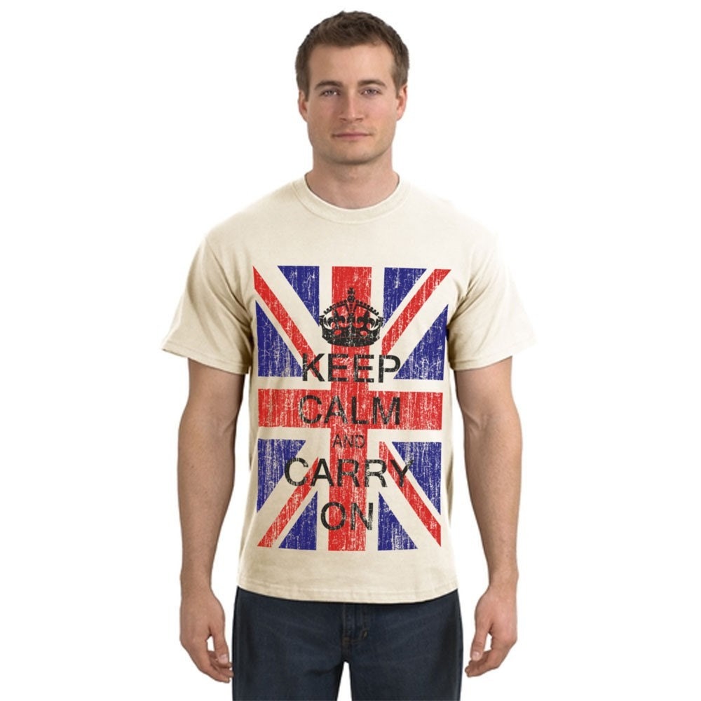Keep Calm And Carry On - British Flag T Shirt - Union Jack - S M L XL XXL