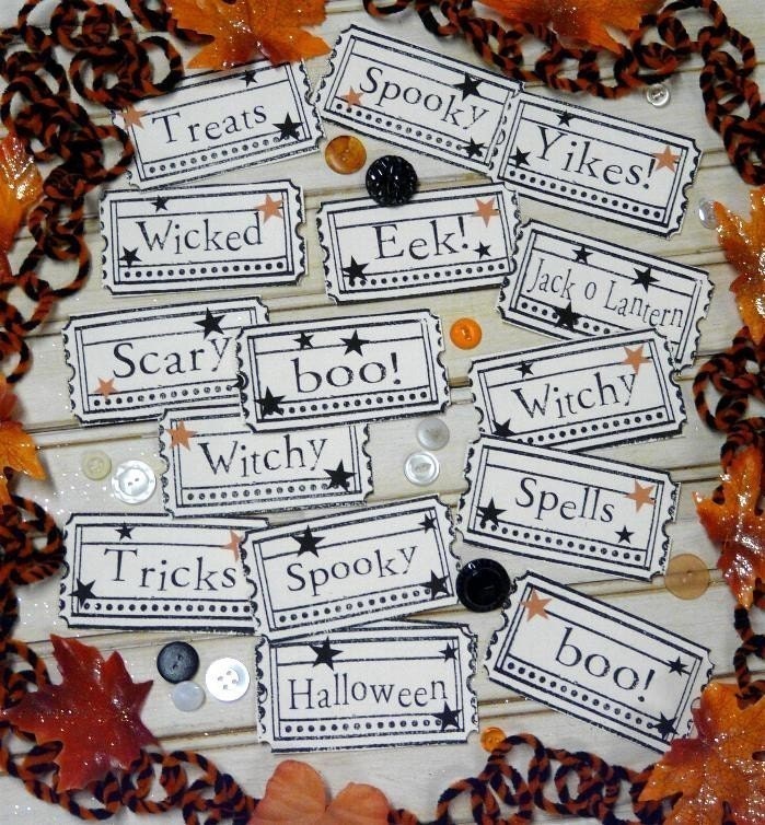 Large 16 HALLOWEEN TICKETS Digital collage Sheet PDF - tags label new Spooky  Jack o lantern trick or treat  primitive witch paper