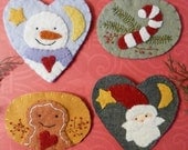 Christmas wintertime Wool Pins PDF PATTERN - embroidery snowman santa gingerbread man brooch jewelry candy cane pin primitive
