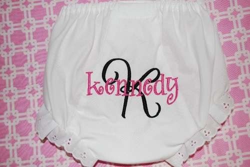 Embroidered Name Monogram Bloomers Diaper Cover Panty Personalized