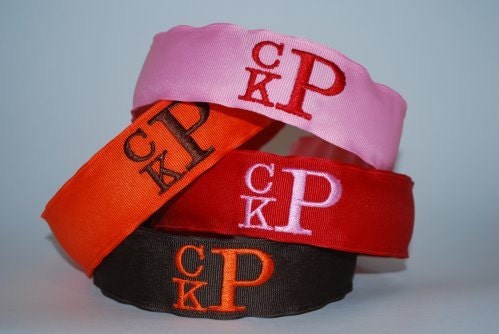 Embroidered 3 Letter Monogram Headband Custom Boutique Initials Personalized Adult Child Ribbon