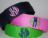 Embroidered 3 Letter Monogram Headband Custom Boutique Initials Personalized Adult Child Ribbon