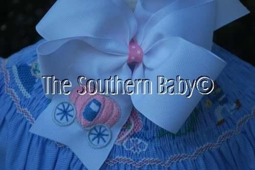 Embroidered Carriage Custom Hair Bow Princess Coach Fairy Tale Cinderella
