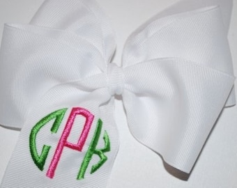 Embroidered Monogram Hair Bow Boutique Initials Personalized