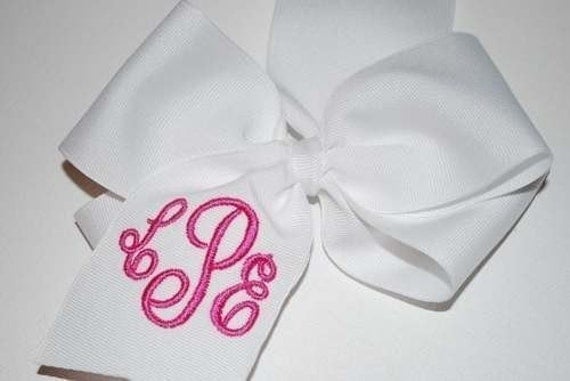 Embroidered Monogram Hair Bow Personalization Initial Script DARLING