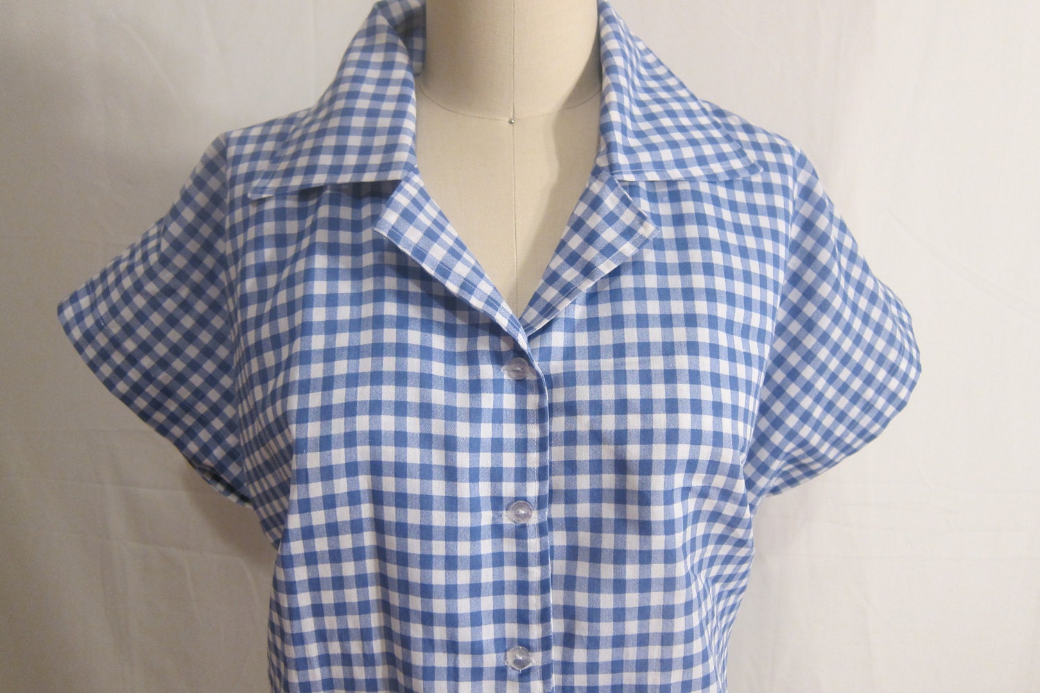 Vintage 1950's Rockabilly VLV Gingham Cotton Blouse XL-XXL Plus Size
