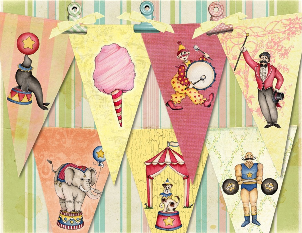 Vintage Pink and Yellow CIRCUS BIRTHDAY Party Banner / Easy DIY Digital File