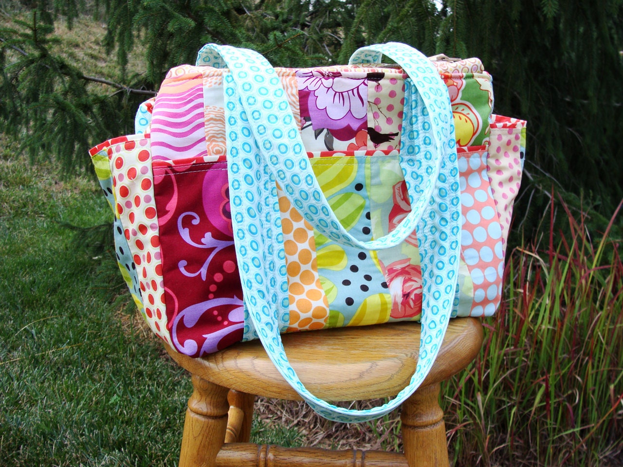 DYO Patchwork XL Ultimate Diaper Bag with Zippered Top Closure