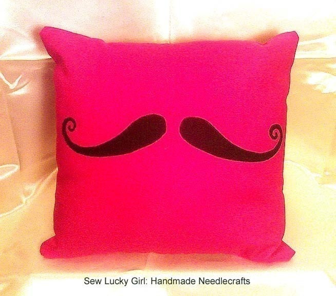 Stache Pillow-Hipster Handlebar Moustache Pocket Pillow-Hot Pink-Great for Holiday, Christmas, Halloween Gifts-Free USA Shipping