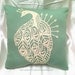 Peacock Pillow-Minty Sage Green and Buttery Ivory Yellow-Retro Hand Silkscreened Pillow-Great for Holiday, Christmas, Halloween