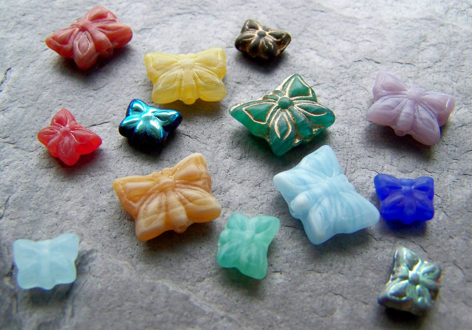 Sale-See Store Announcement-Beads-Czech Butterfly Mix-14 Pieces