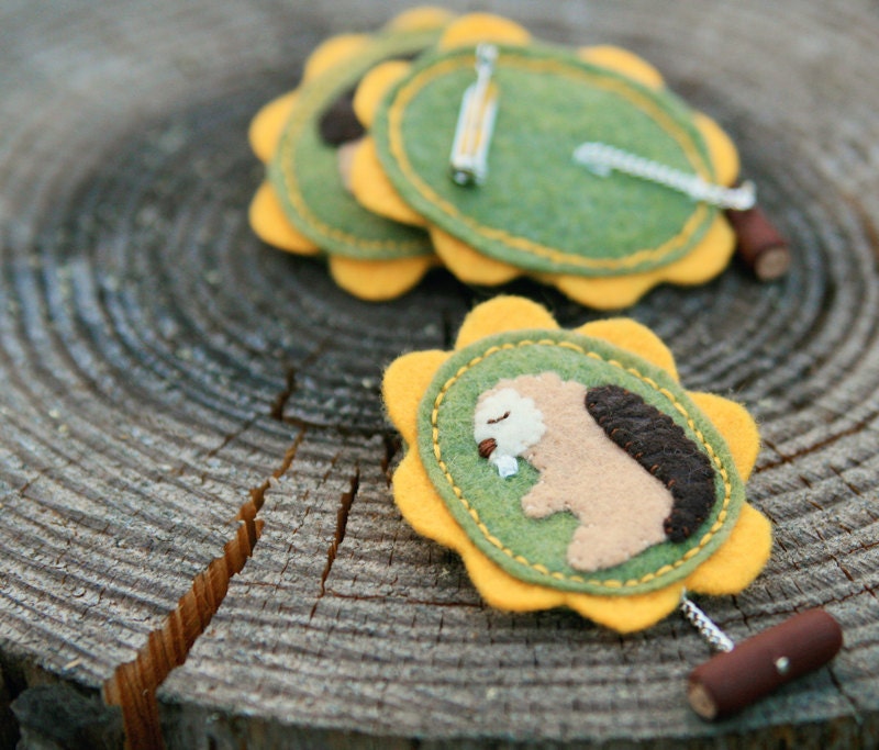 Felt Cameo Brooch Beaver Eco Log Charm Scarf Pin
