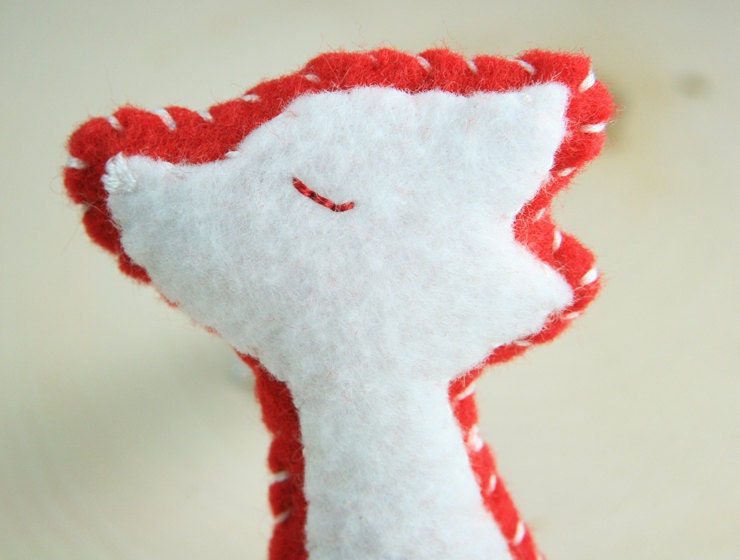 Red White Felt Embroidered Brooch Fox In Love Valentine Gift