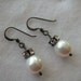 White Pearl, Crystal and Oxidized Sterling Silver Earrings