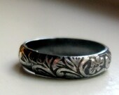 Dark sterling rustic renaissance band ring  silver