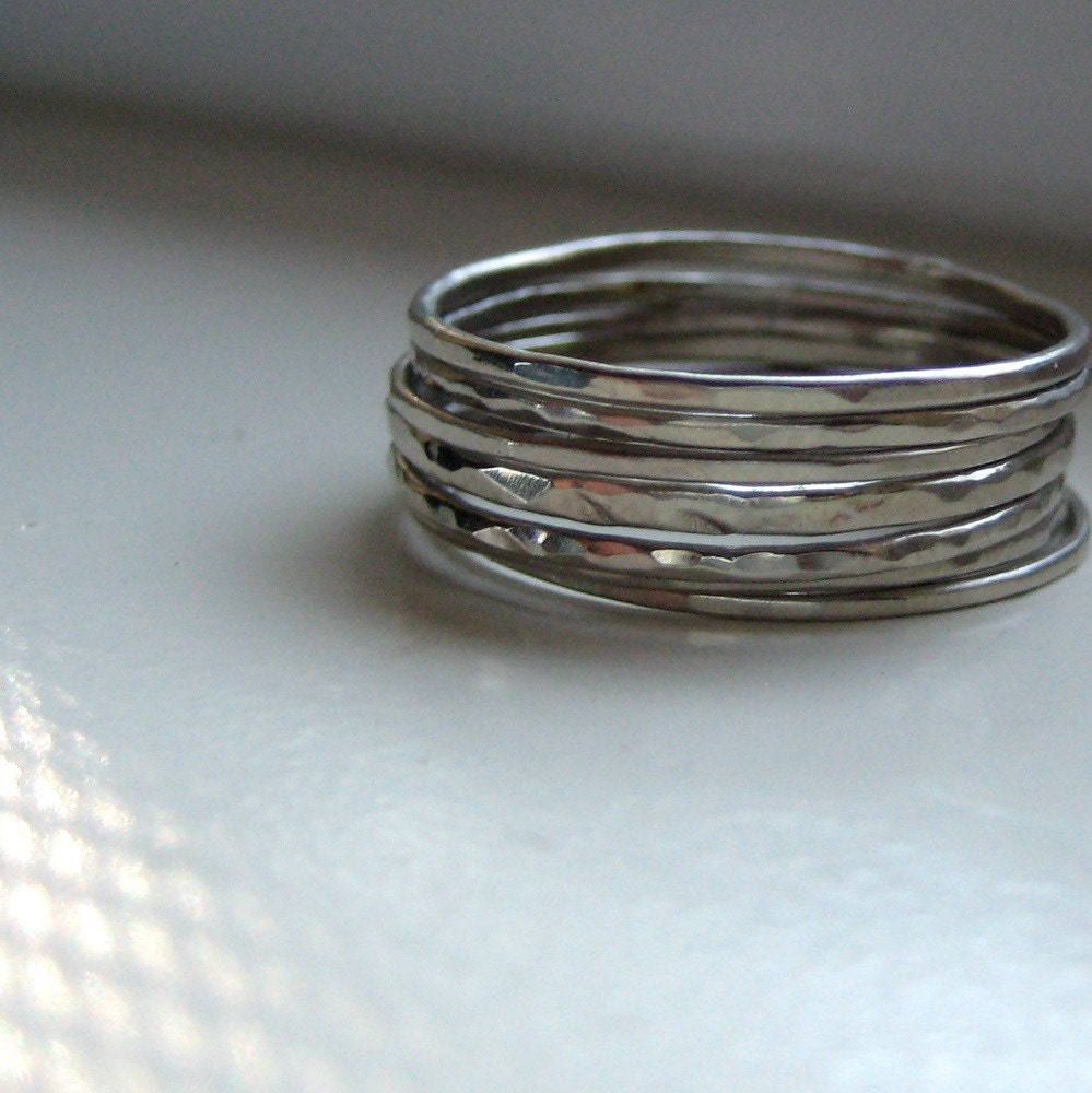 10k White Gold Hammered Stacking Rings