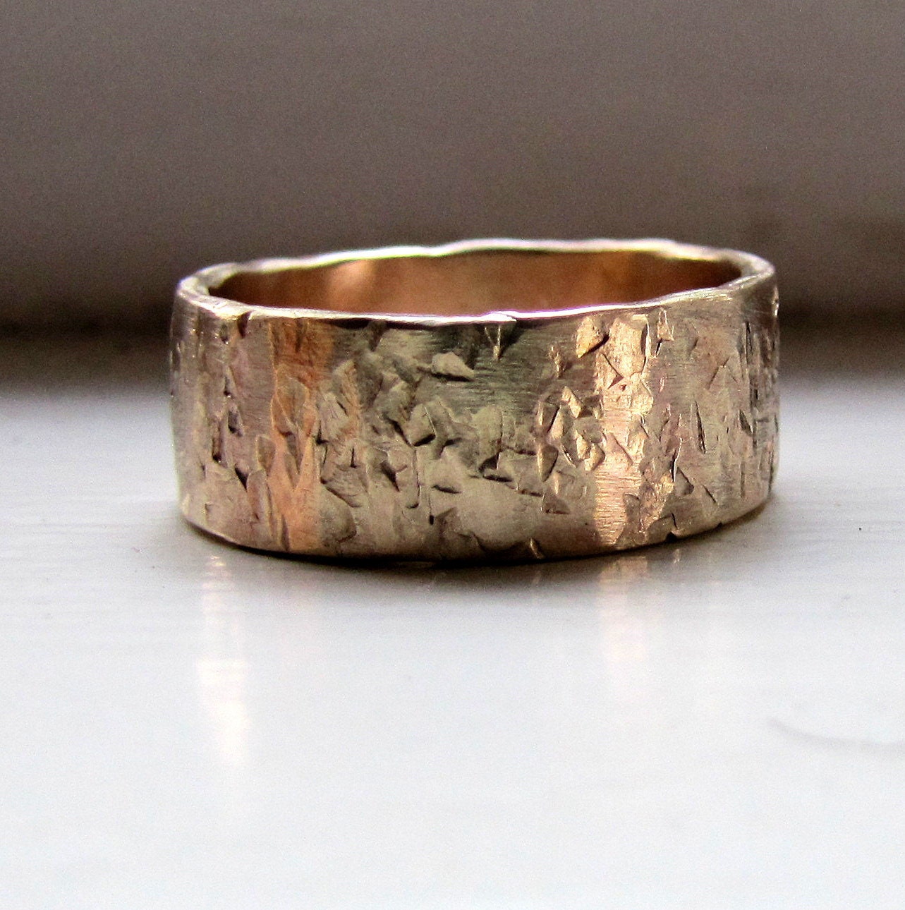 Men's Wedding Band - 14k Gold Unique Rustic Distressed Ring. This ...