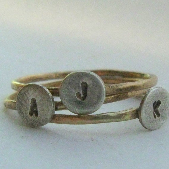 Solid gold and sterling initial rings