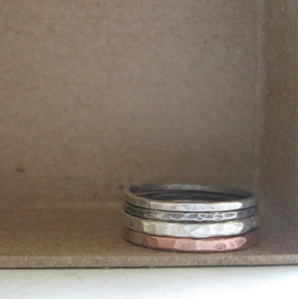 Rustic sterling and copper stacking rings - recycled metal