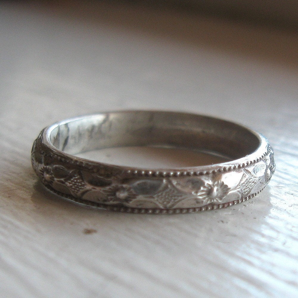 Stacking ring sterling silver flower and diamond pattern