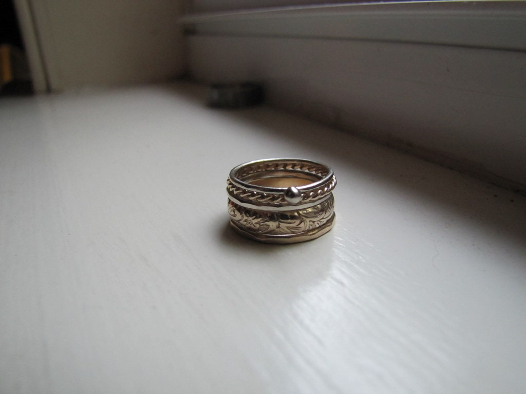 Gold Stacking Rings Five Pieces