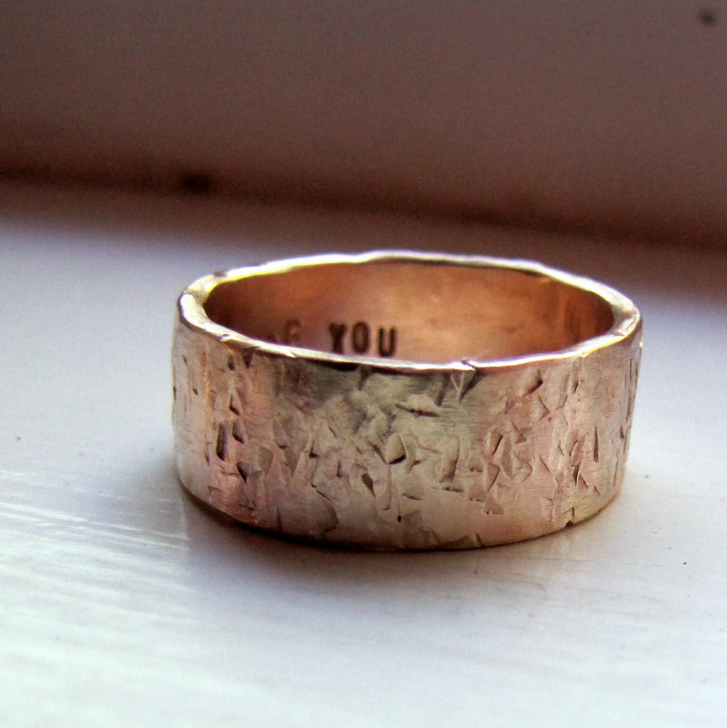 Men's Wedding Band - 14k Gold Unique Rustic Distressed Ring
