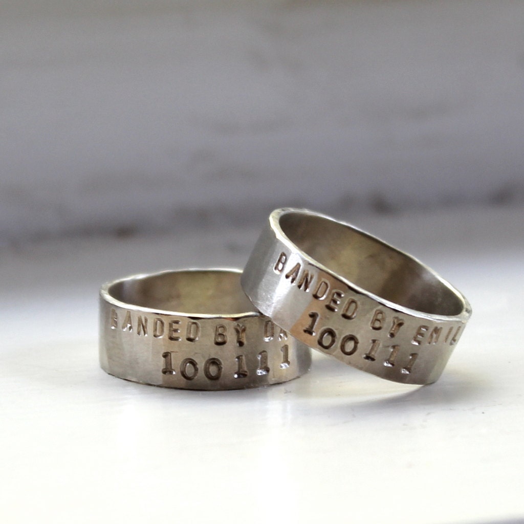 14k White Gold Duck Band Ring Set