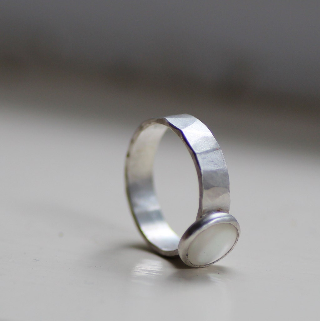 Mother of Pearl Ring Hammered Sterling