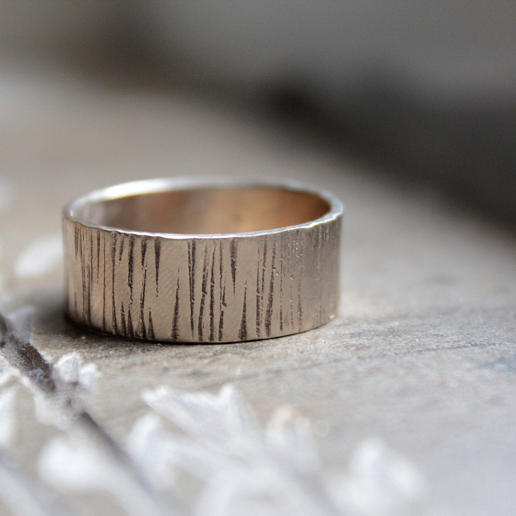 For Christina: 6mm Woodland Tree Bark White Gold Wedding Band recycled metal