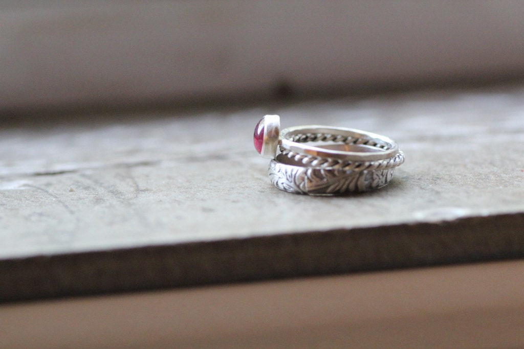 Stacking Engagement Ring Sterling Silver and Ruby Gemstone