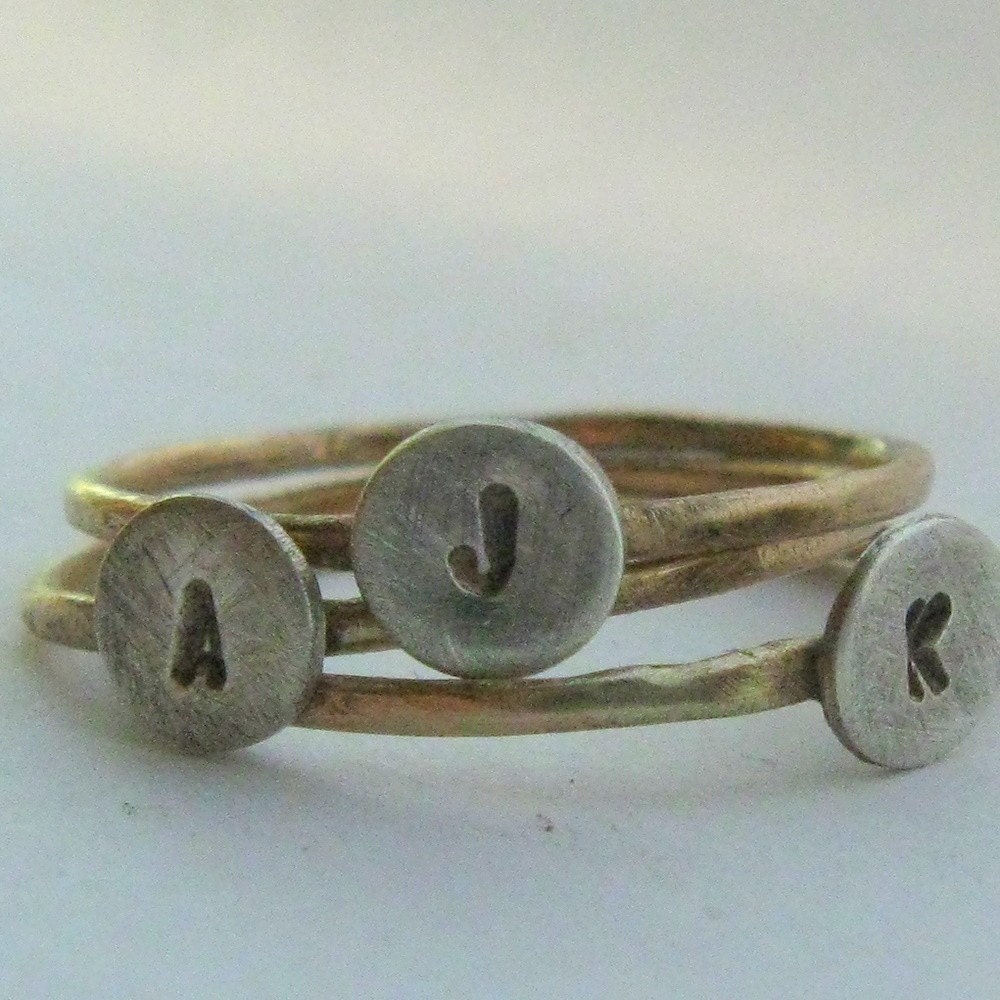 Solid gold and sterling initial rings