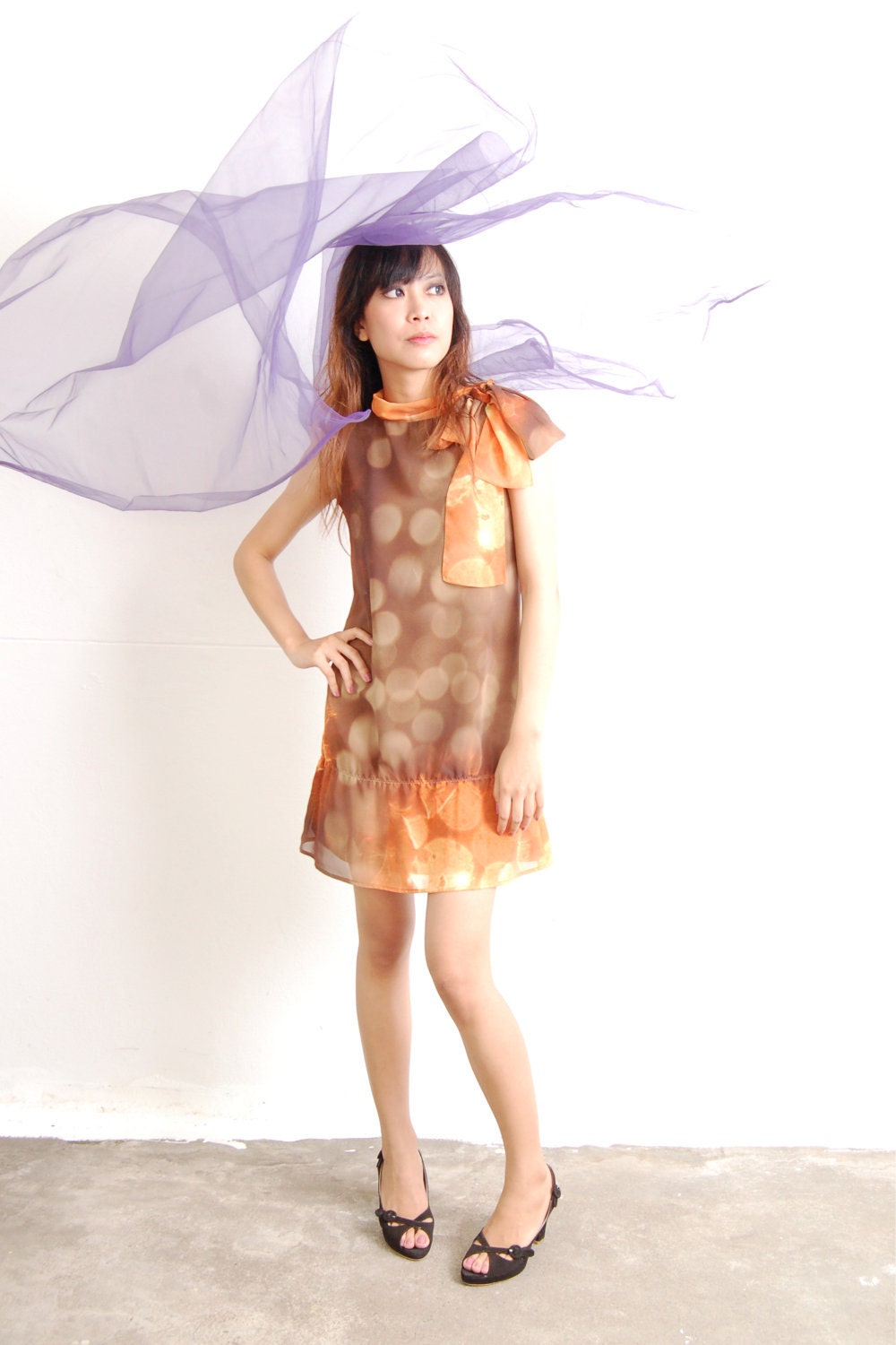 ONE OFF Mini dress prints gown goddess drapery bow S/M romantic wedding bridesmaids.