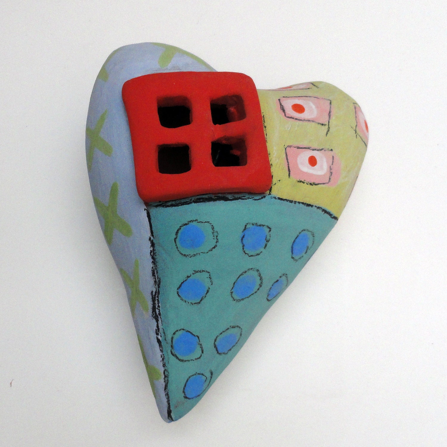 Window to My heart - Abstract graffiti Ceramic  Heart Pillow Wall Sculpture