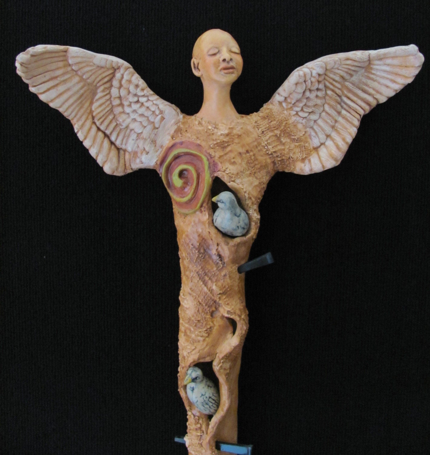 Angel ceramic wall sculpture Dove Guardian (made to order)
