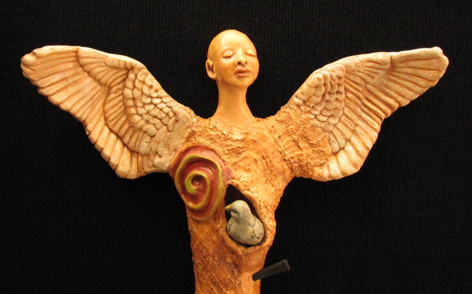 Angel ceramic wall sculpture Dove Guardian (made to order)