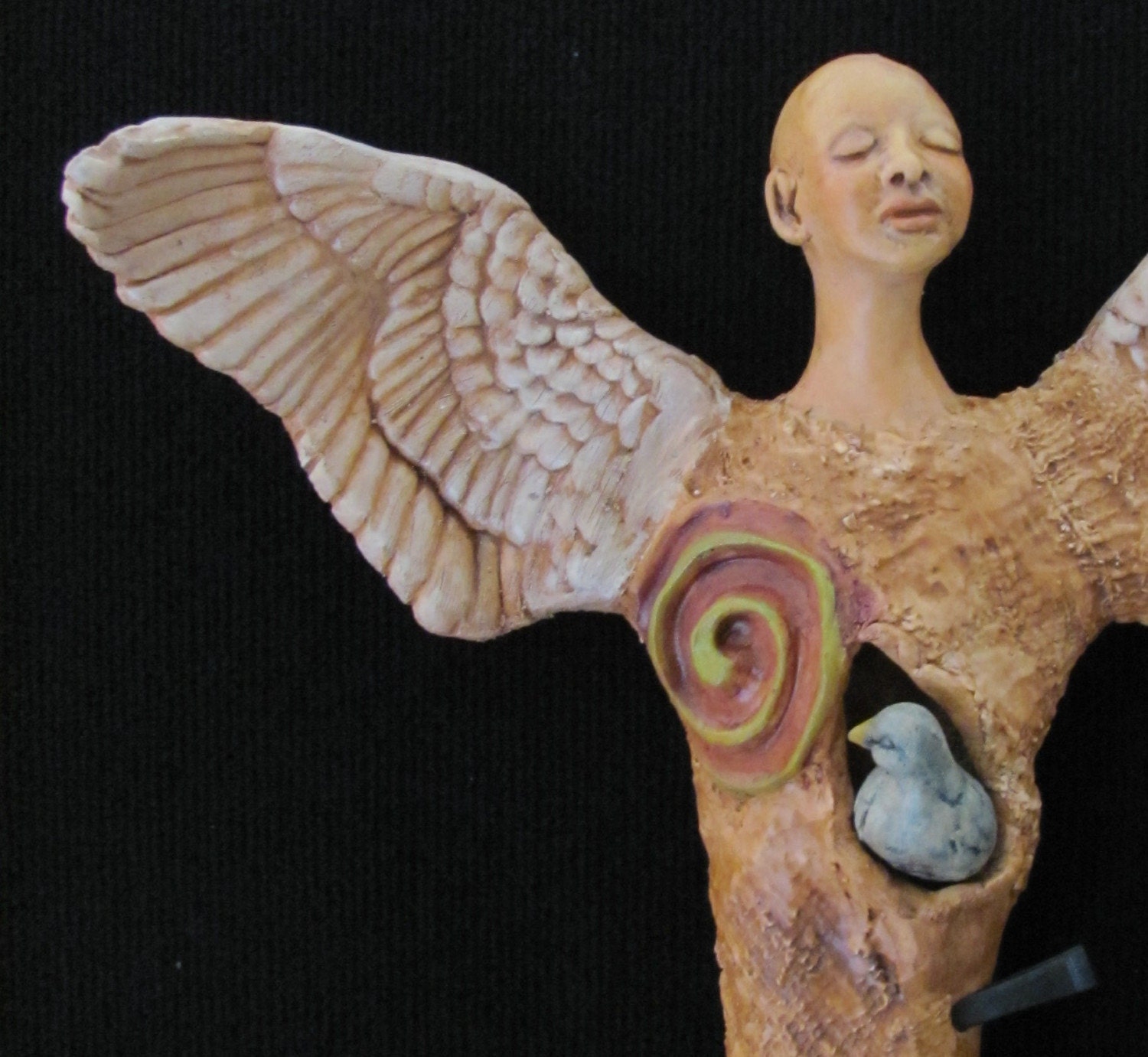 Angel ceramic wall sculpture Dove Guardian (made to order)